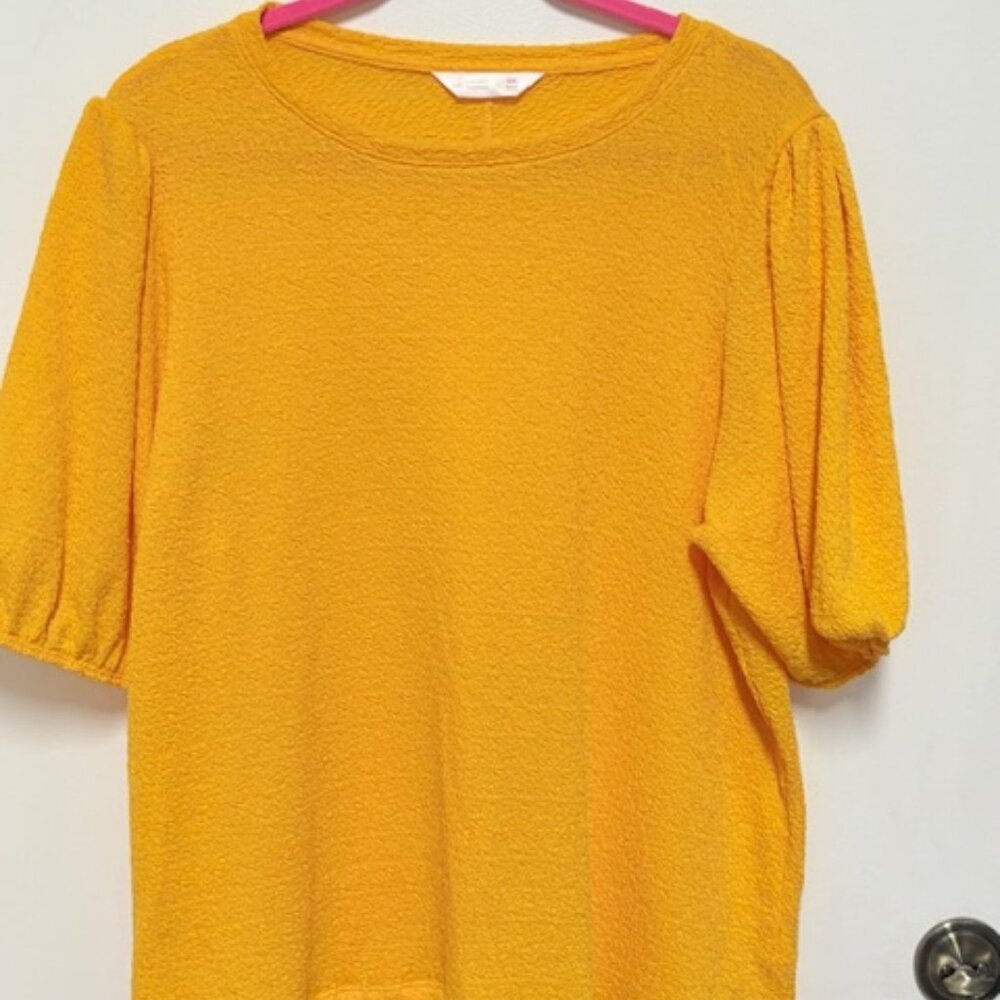 NEW LC LAUREN CONRAD WOMENS PLUS YELLOW GOLD TEXTURED PULLOVER TOP. SZ. XXL